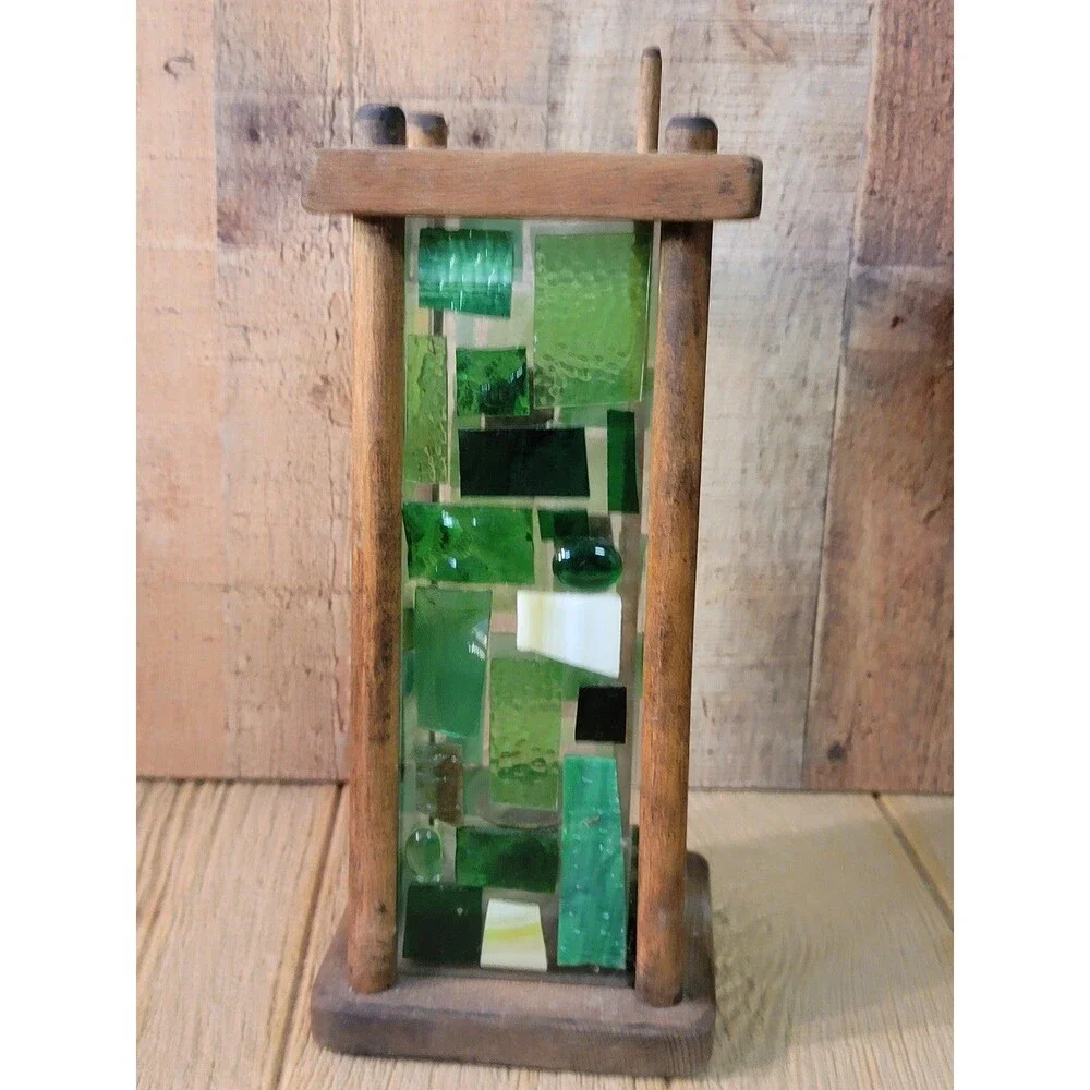 Green and White Mosaic Colorful Candle Holder.